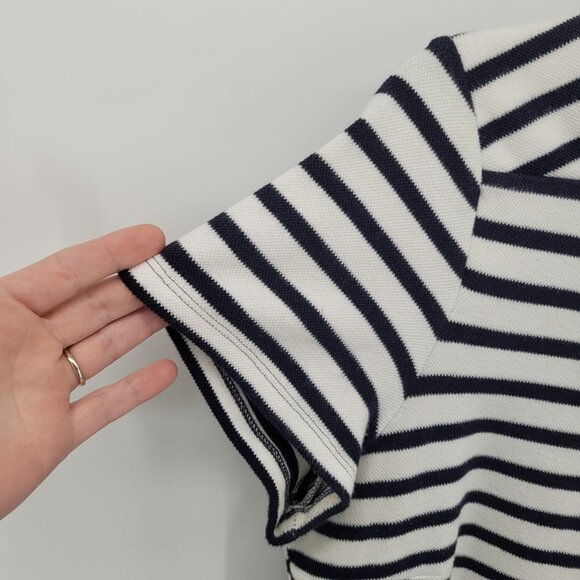 Talbots womens large blue white strip cap sleeve midi dress lace trim detail - Picture 2 of 7